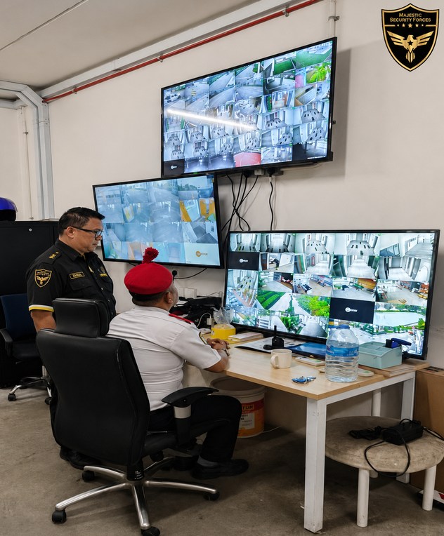 Operator monitoring camera feeds in a security control room