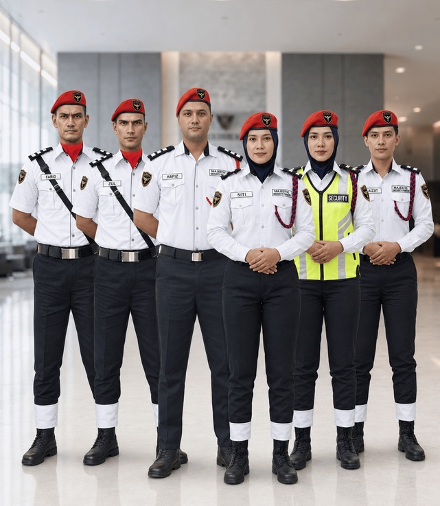 Team of male and female security officers in uniform